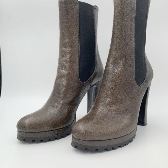 Prada Roxy Crackle Platform Combat Ankle Boots Creta (Gray) Heels Size 10/40 - Picture 5 of 6